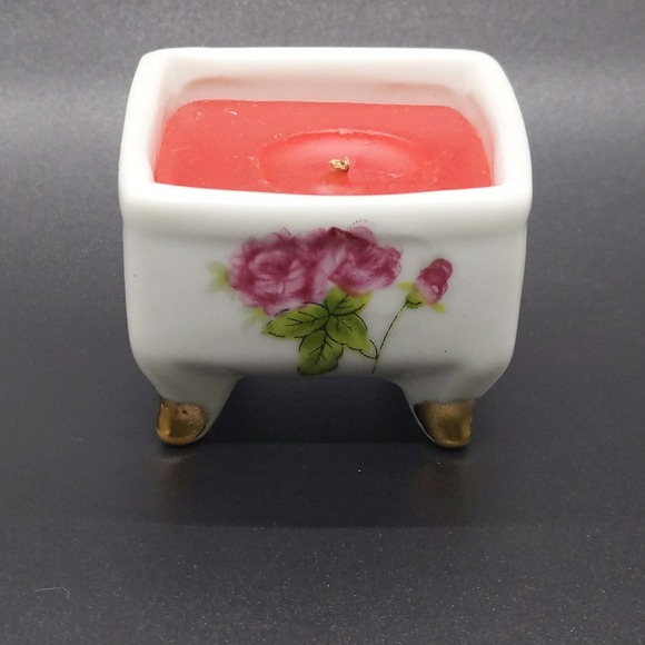 vtg Candle Holder Roses Cottagecore Decor MCM Clawfoot Pink Rose Romantic Gift - Picture 2 of 9